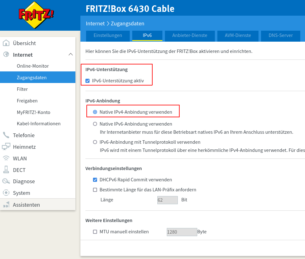 Vodafone Dualstack FritzBox 6430 Konfiguration